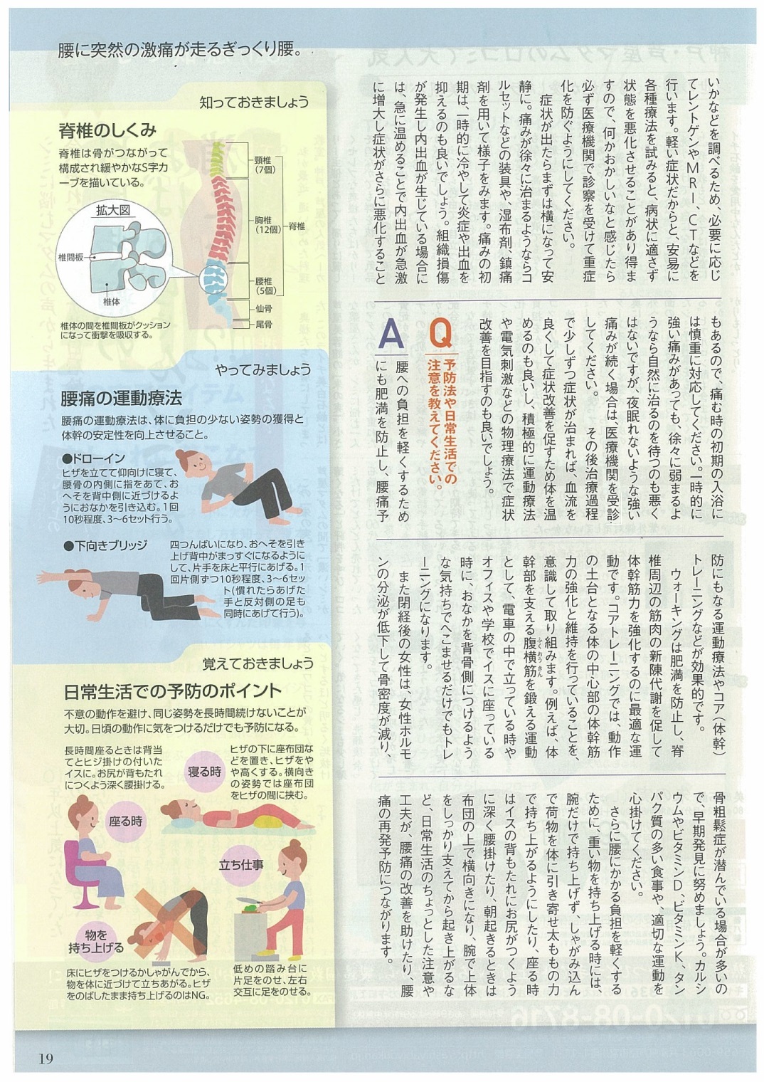 神戸新聞読者クラブ『奥さま手帳』（腰に突然の激痛が走るぎっくり腰。）